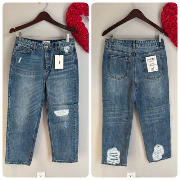 EVIDNT Malibu Medium Wash Distressed Girlfriend Relaxed Jeans Sz 27 Blue - Picture 2 of 11